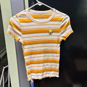 Peanuts Yellow & White Striped Woodstock Tee Sz Girls Medium EUC
